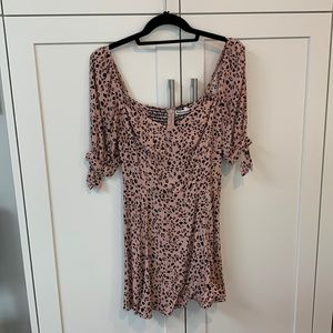 Reformation mini dress, pale pink with black patterning. Excellent condition. XS